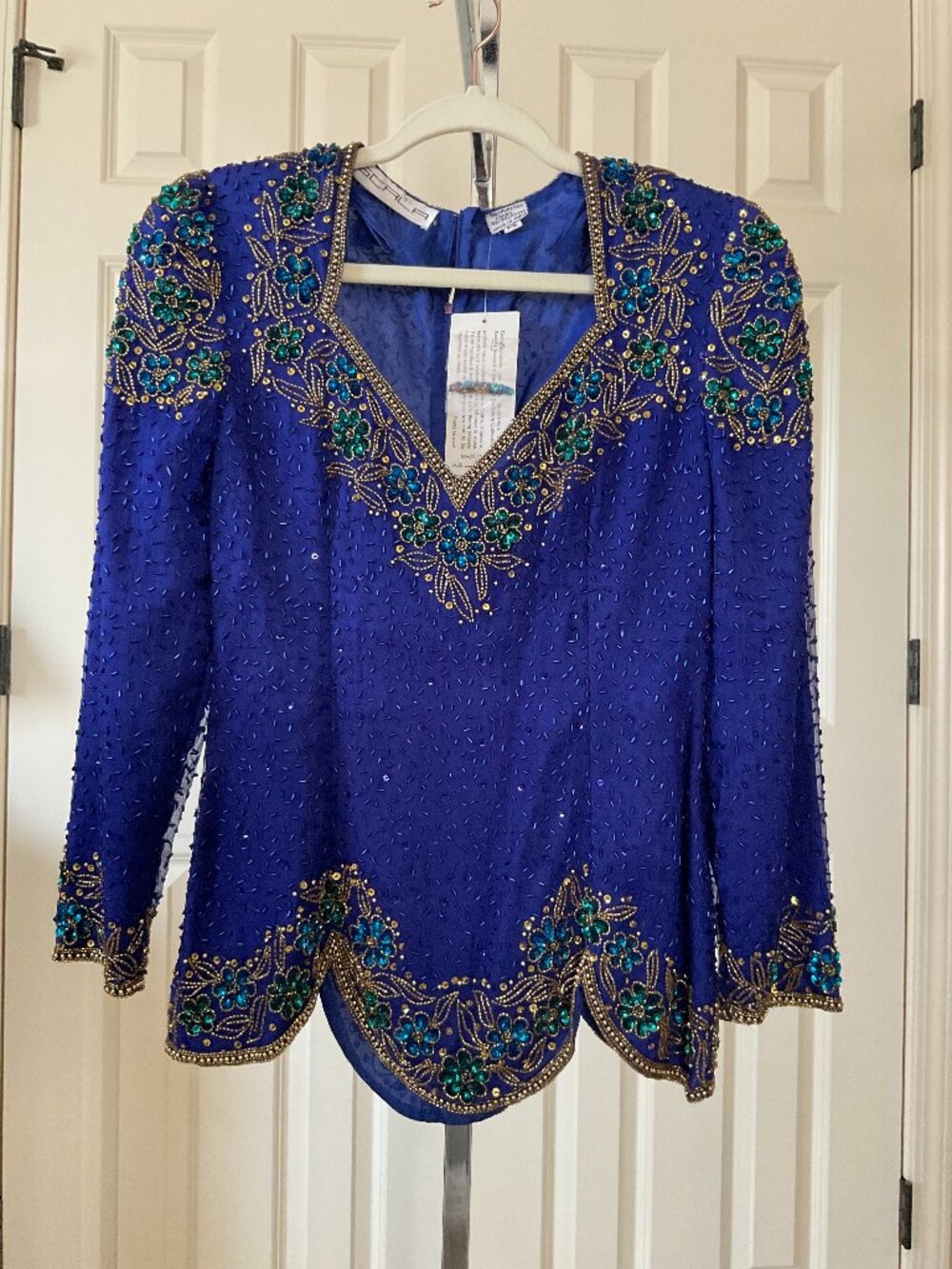 Ecala 100% Pure Silk Lining/100% Polyester Royal Blue beaded and sequin top